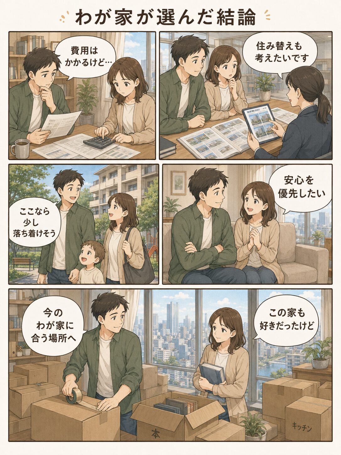 家族で話し合い住み替えを考える様子の漫画