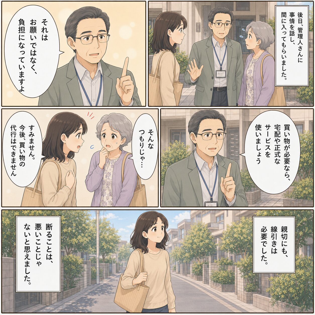 第三者が入り買い物代行を断る女性
