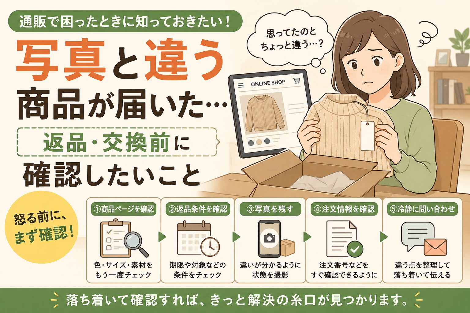 通販で写真と違う商品が届いた時の対処法｜返品・交換前に確認したいこと