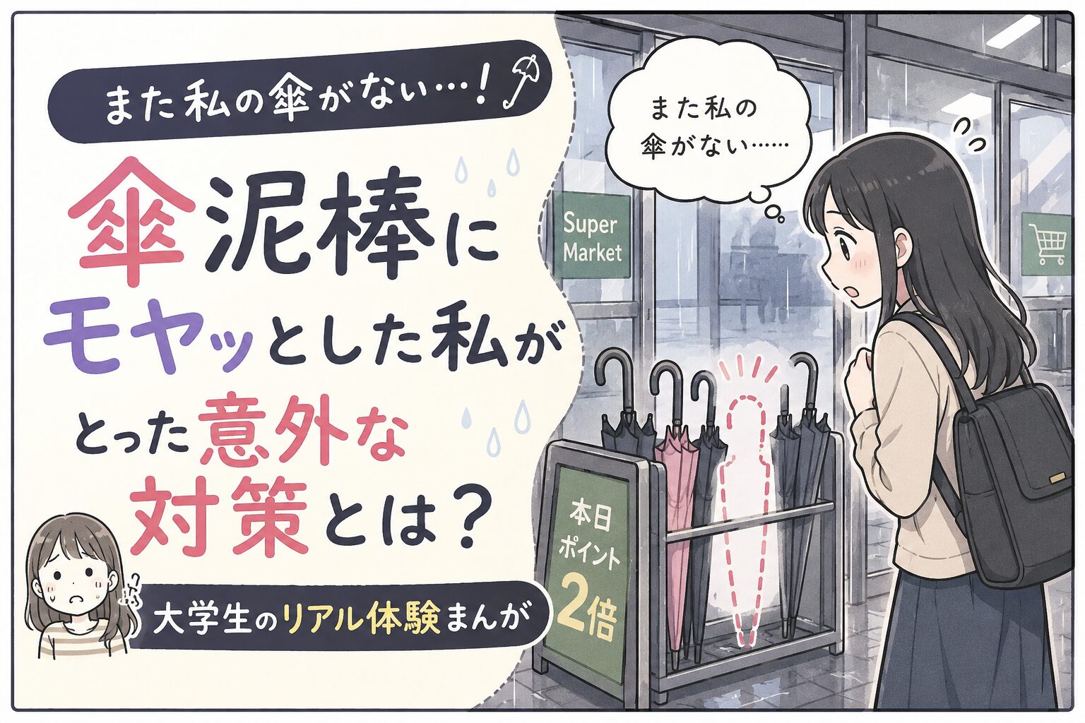 雨の日に傘立てから消える私の傘。内側に“ある目印”をつけたら返ってきた話