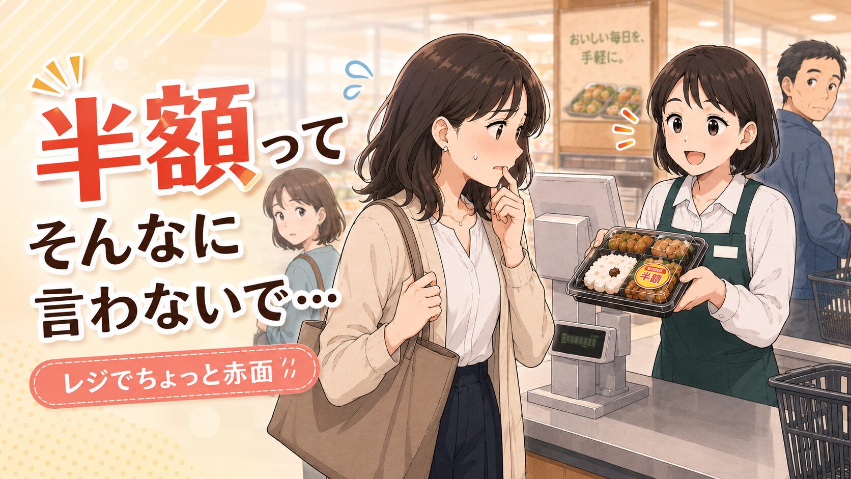 「え、今それ言う？」スーパーのレジで半額シールの商品を出したら…店員さんの大声確認に思わず赤面