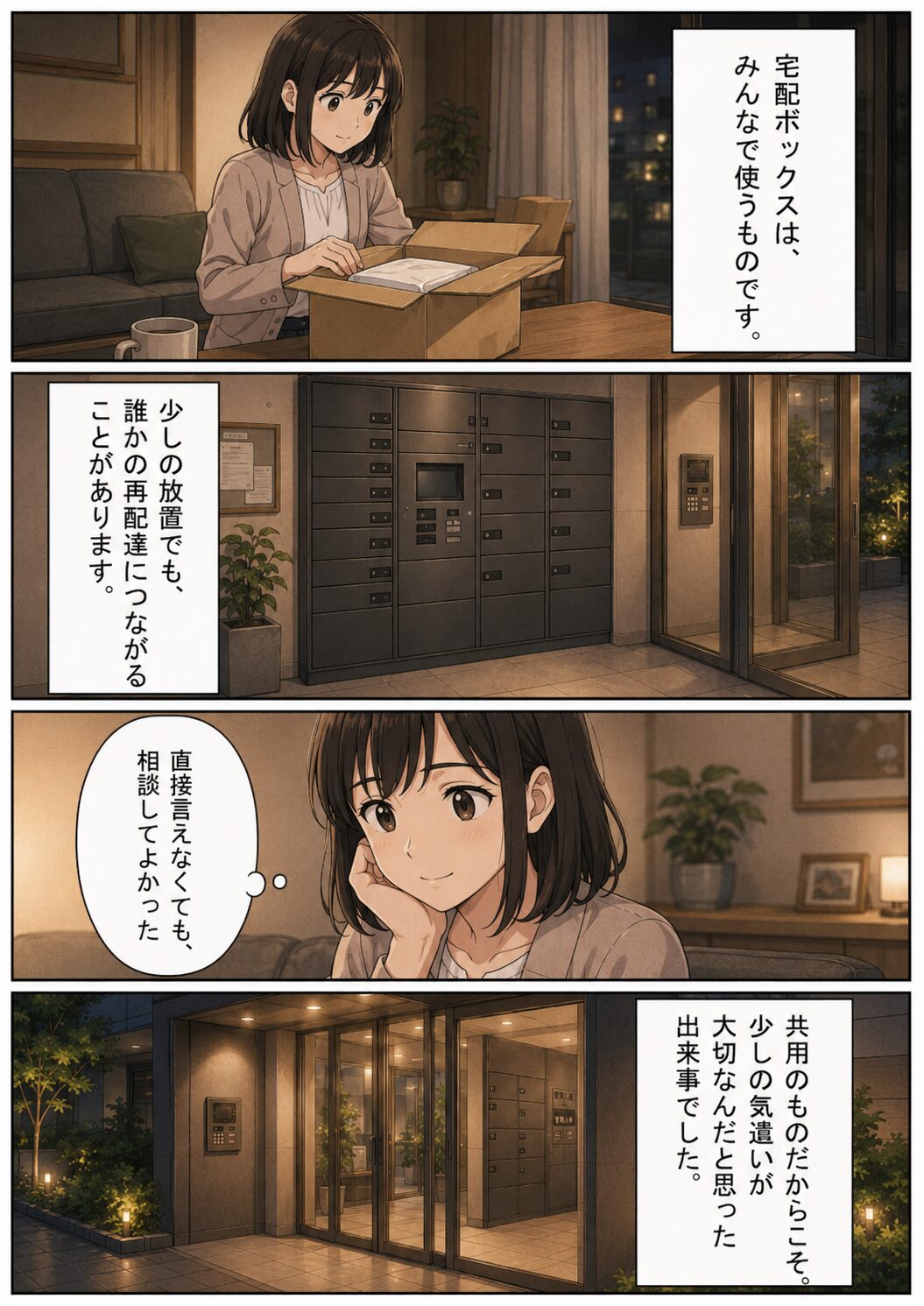 共用の宅配ボックスは気遣いが大切だと感じる女性の漫画