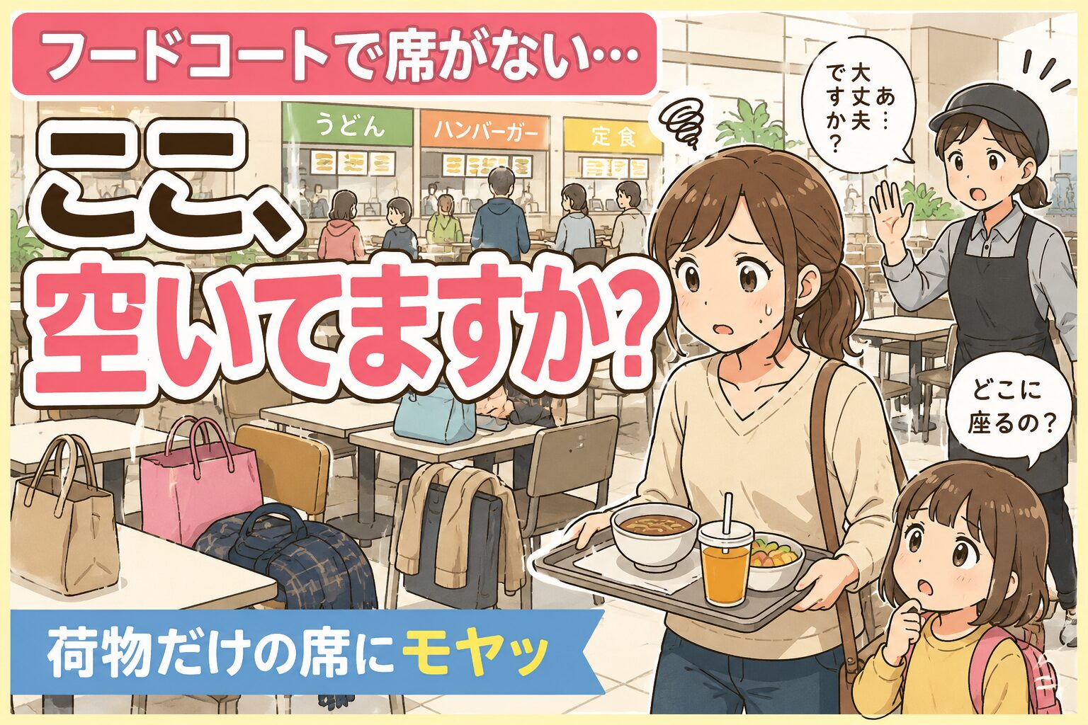 フードコートで荷物だけの席がずらり。子ども連れで困っていたら、店員さんの一言に救われた