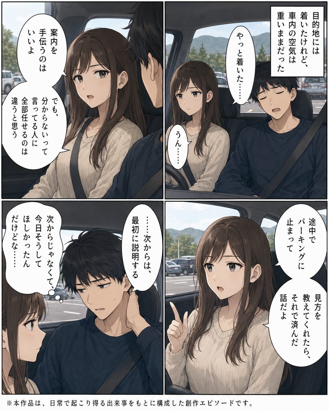 目的地に到着したあと自分の気持ちを伝える女性