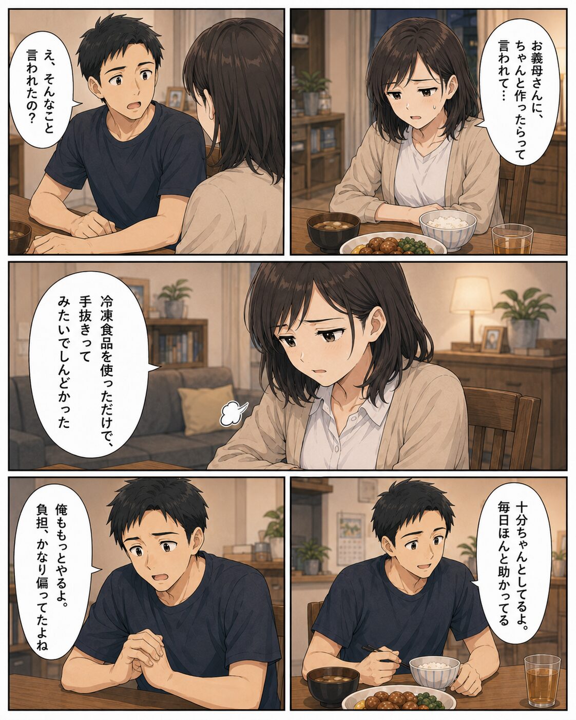 夫に義母の手抜き発言について話す母親の漫画