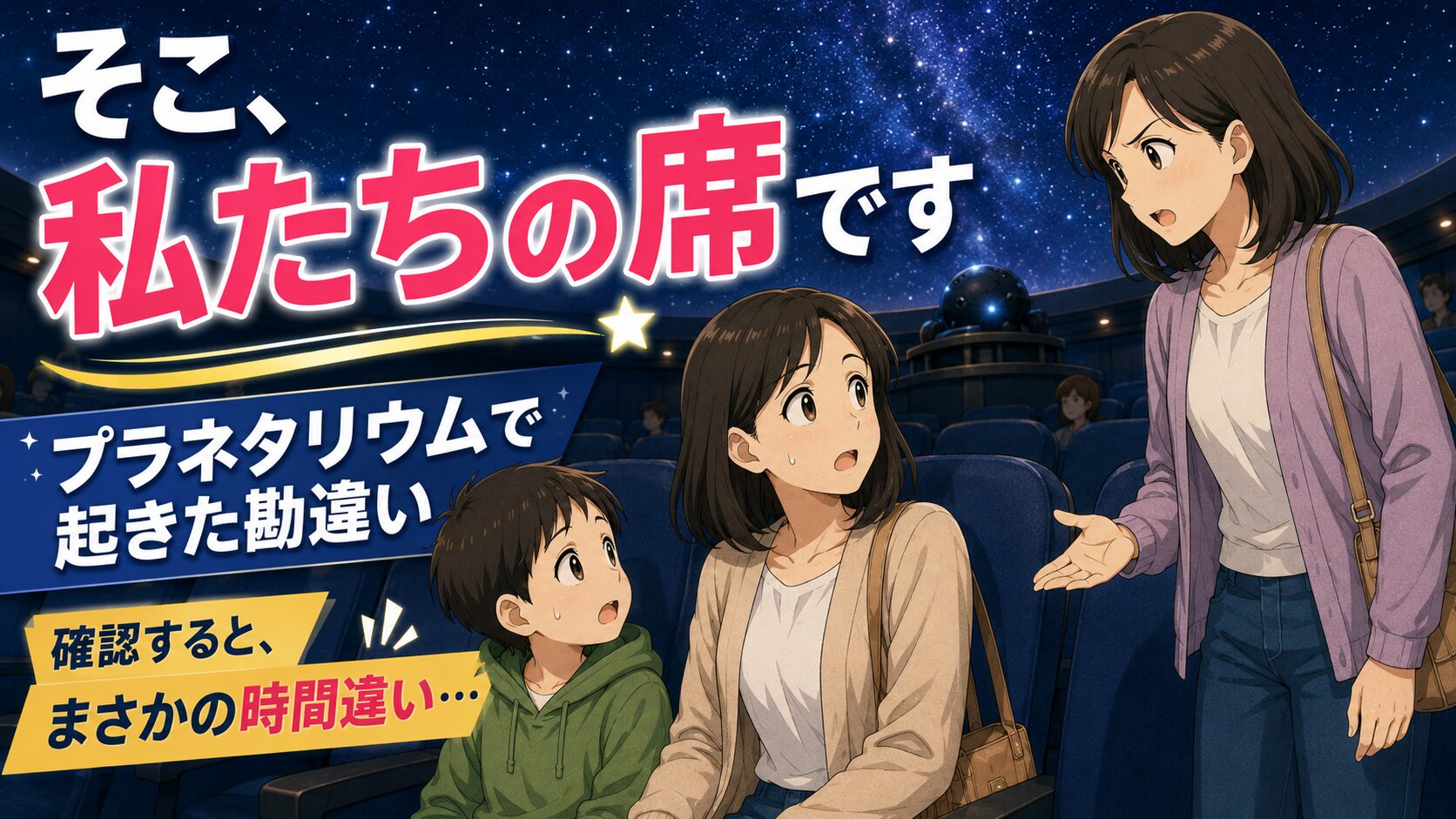 「そこ、私たちの席です」プラネタリウムで責められた親子。確認すると、まさかの時間違いが…