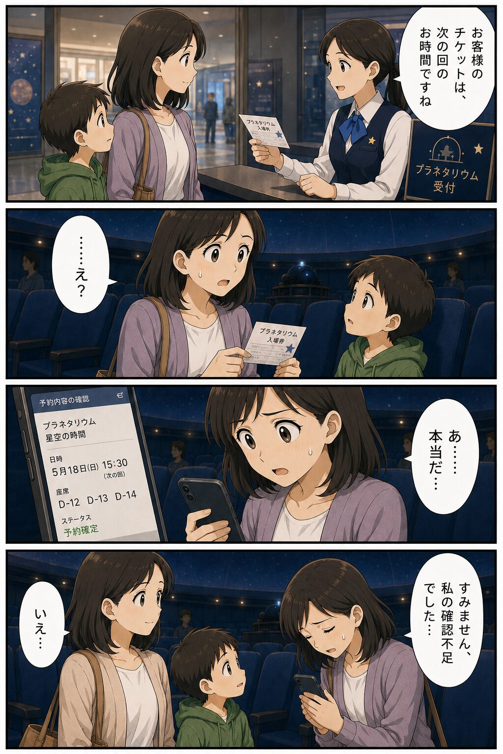 相手女性のチケットが次の上映回だったことが判明する漫画